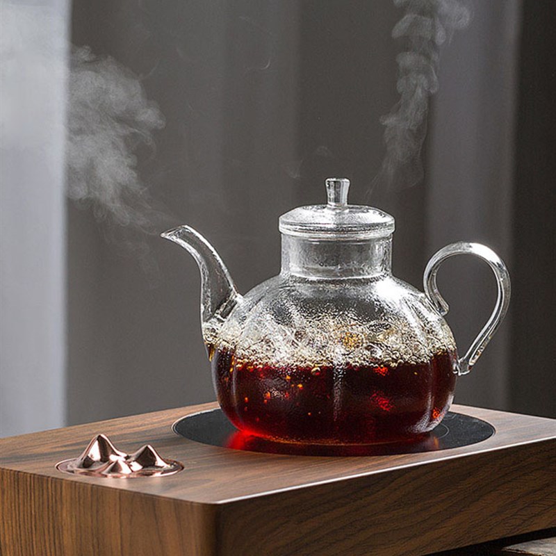日式纯手工锤纹耐热玻璃茶壶 煮茶壶 花瓣壶 功夫茶具 花茶壶家用