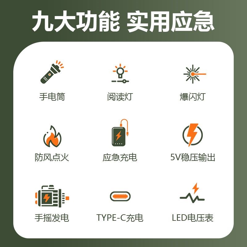 防灾应急超级电容手摇发电机USB户外5V多功能手摇发电机便携电源