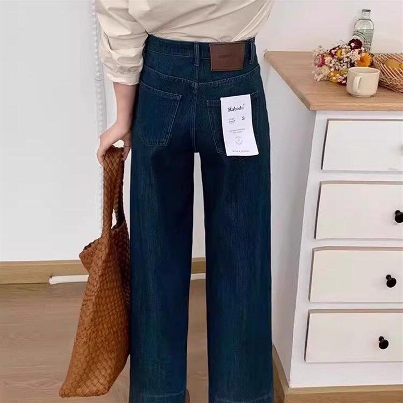 阔版牛仔裤女宽松高腰显瘦微胖妹妹MM大码梨形身材九分直筒奶奶裤
