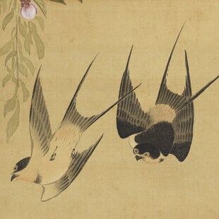 清恽寿平燕喜鱼乐图国画花鸟画家居客厅办公室玄关书房装饰卷轴画