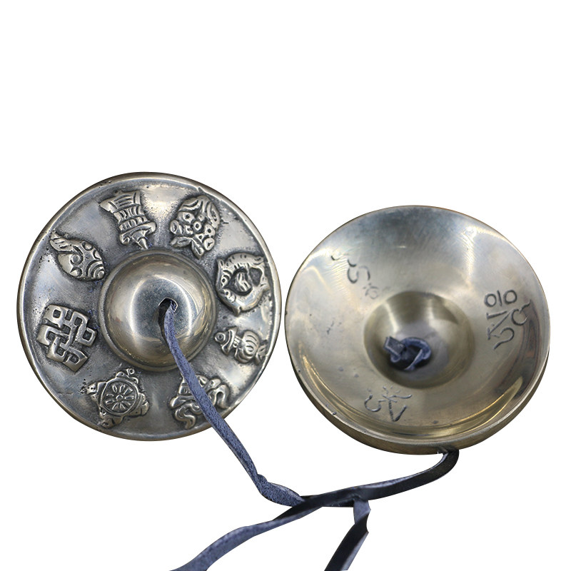 尼泊尔手工碰铃瑜伽音疗藏铃西藏叮夏纯铜双磬法会用品送碰钟套