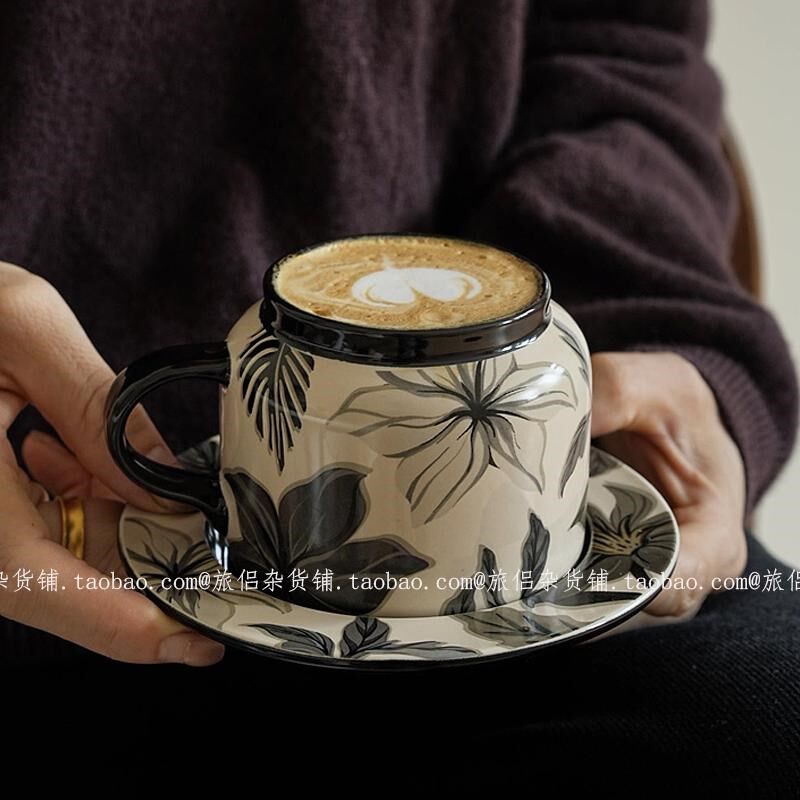 中式墨花糖罐陶瓷咖啡杯碟下午茶杯拉花杯小众杯子礼物国风