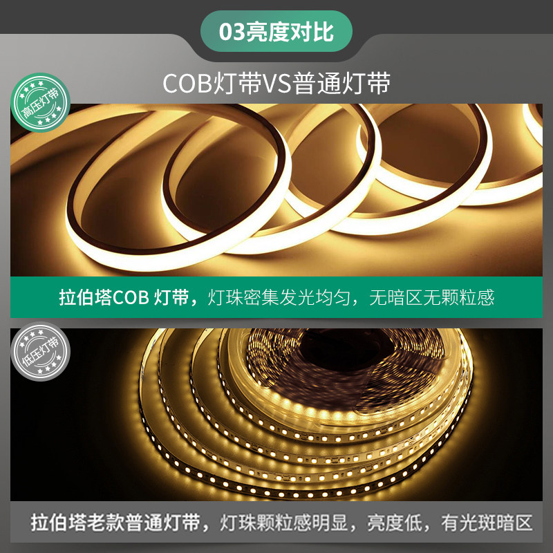 220V超亮COB灯带自粘led线条灯家用客厅吊顶嵌入式户外防水软灯条