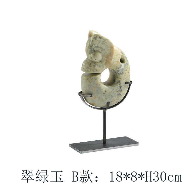 家居新中式东方龙雕塑摆件样板房玄关弧形黑玉石博古架玉璧装饰品