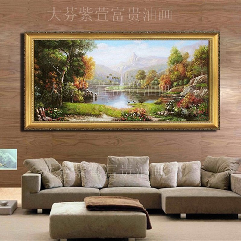 手绘古典风景油画客厅装饰画欧式山水油画聚宝盆家居挂画