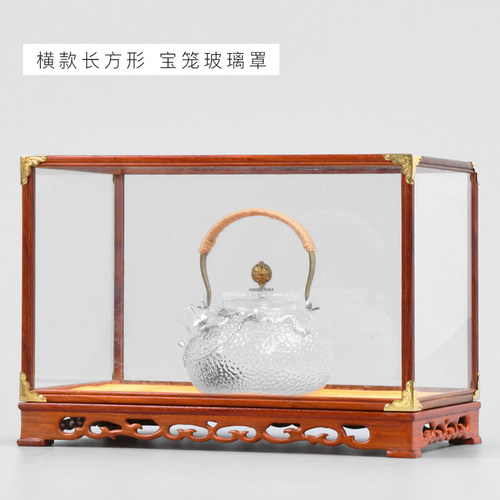 红花梨摆件佛像龛菩萨玻璃罩子古董透明花瓶木雕观音防尘罩工艺品