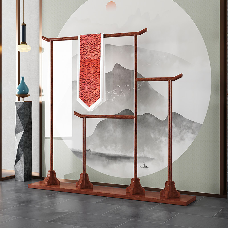 禅意新中式落地衣帽架卧室家用简约实木质中岛展示架挂衣架子仿古