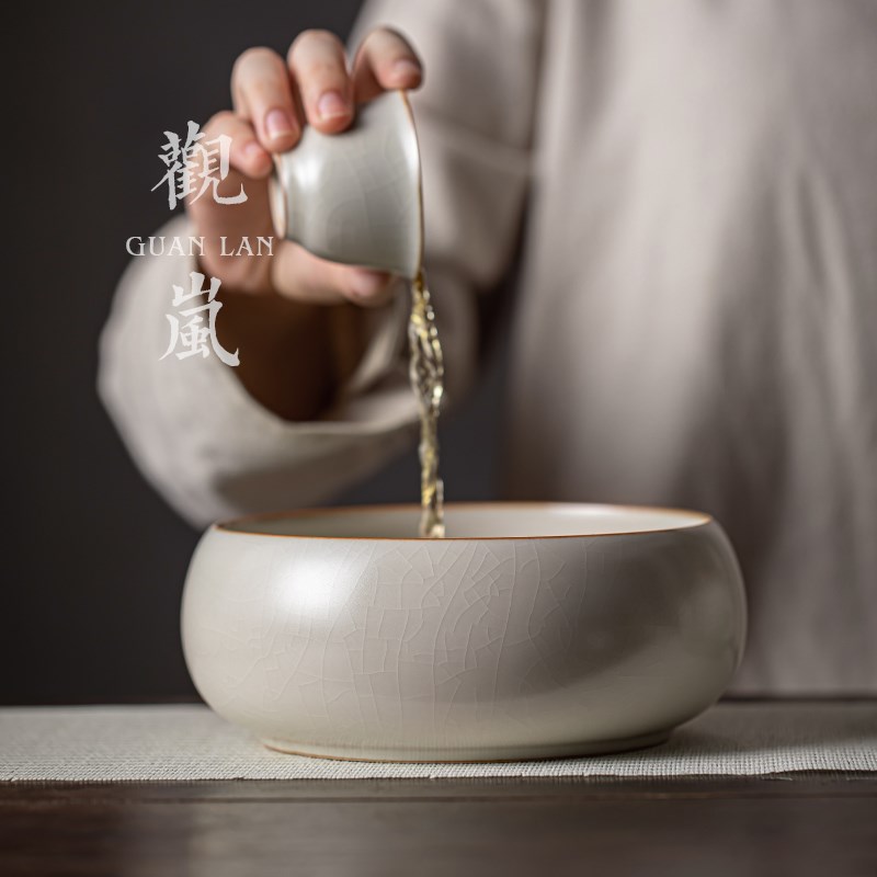 观岚汝窑茶洗杯洗水洗水盂茶渣缸陶瓷茶具配件汝瓷洗茶器建水开片
