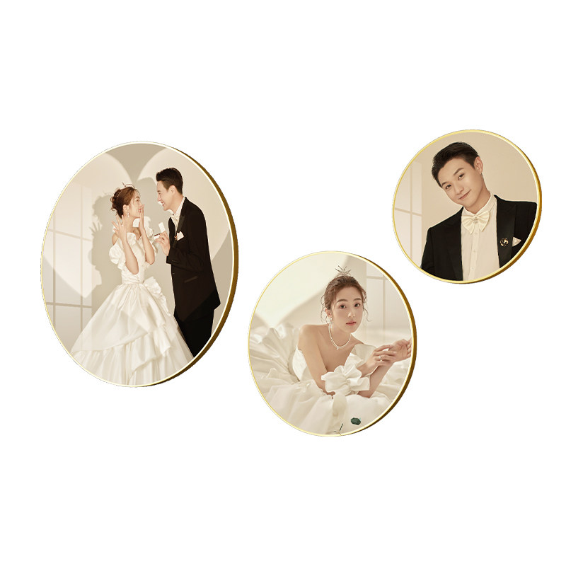 定制圆形相框挂墙洗婚纱照全家福冲印放大打印儿童照结婚照加裱框