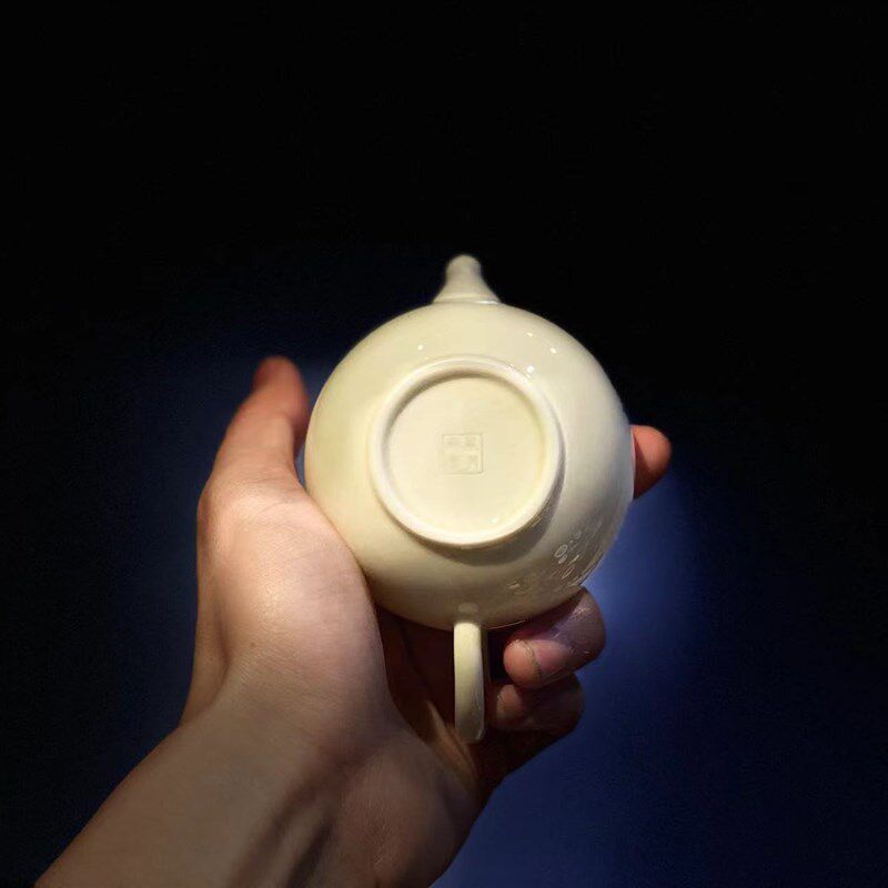 90年早期仿明代德化窑白玉壶 灯笼刻字款白瓷茶注工夫泡茶圆形壶