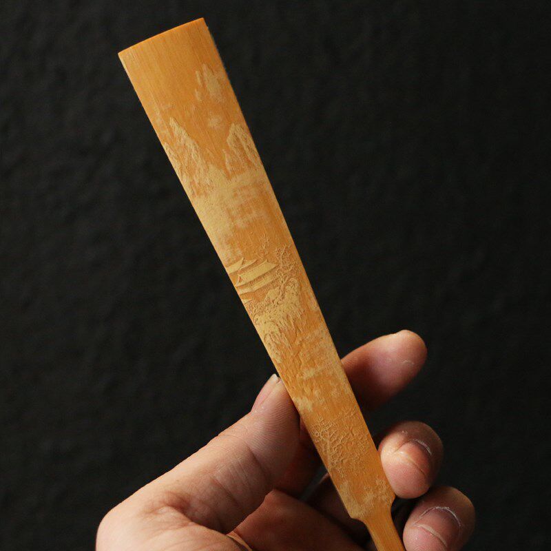 一物一拍老玉竹铲子文人折扇东阳名家王雷精工雕刻写意山水竹扇