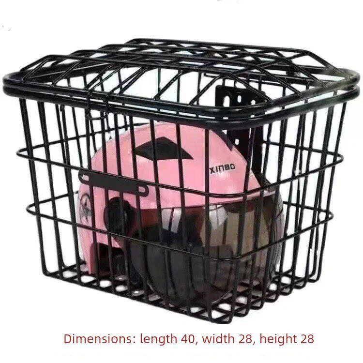 不锈钢自行车车筐电动车前筐车篮折叠车可带盖前置加大车篓子收篮