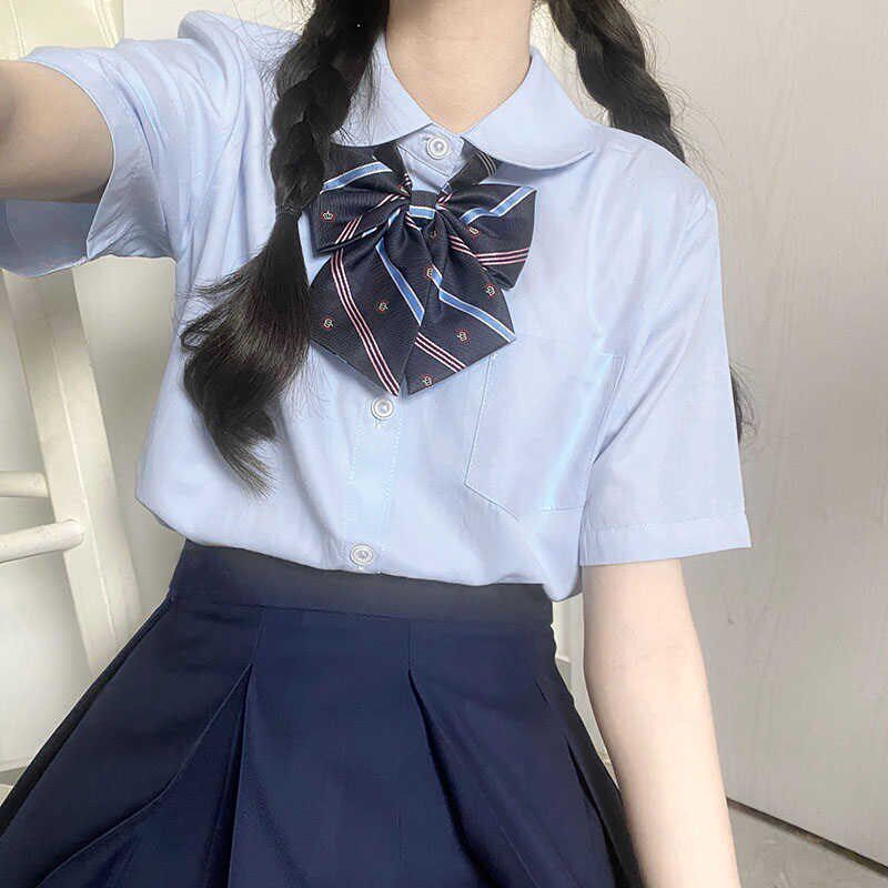 学生jk制服短袖衬衫百褶半身短裙中长款套装班服夏学院风大码衬衣