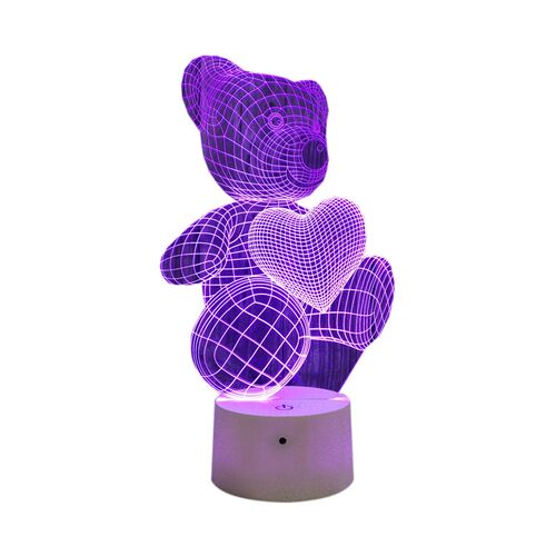 爱心熊3d小夜灯女生插电遥控台灯七彩变色卧室床头灯创意生日礼品