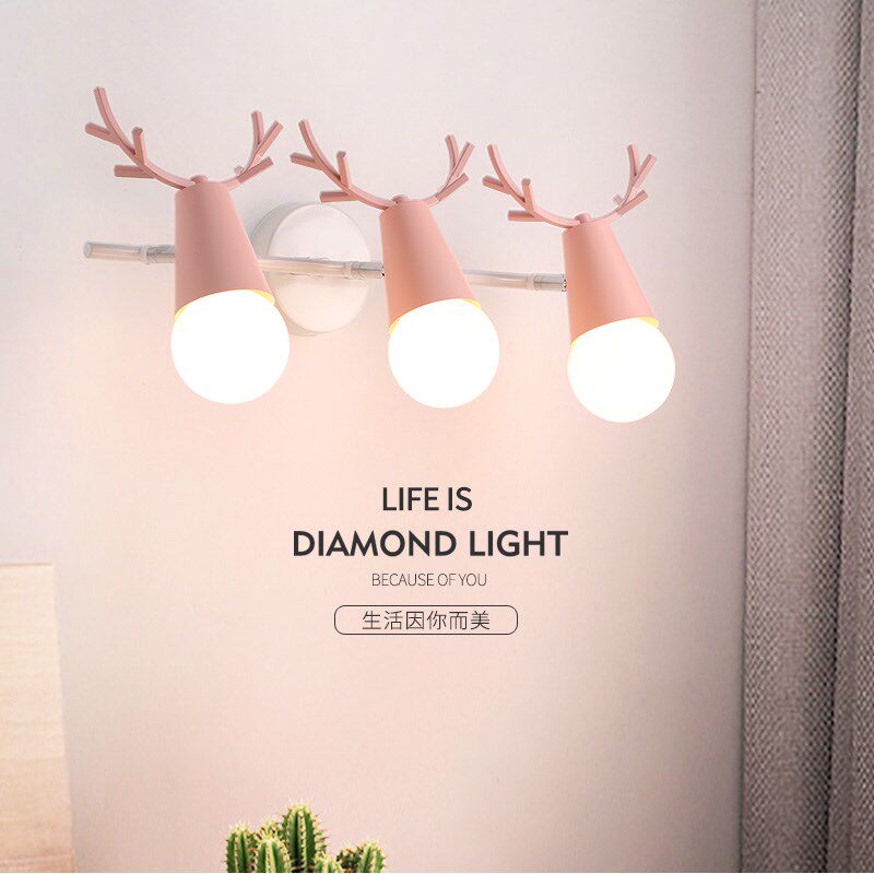 北欧风创意鹿角壁灯温馨浪漫客厅卧室床头灯少女儿童房间过道灯具