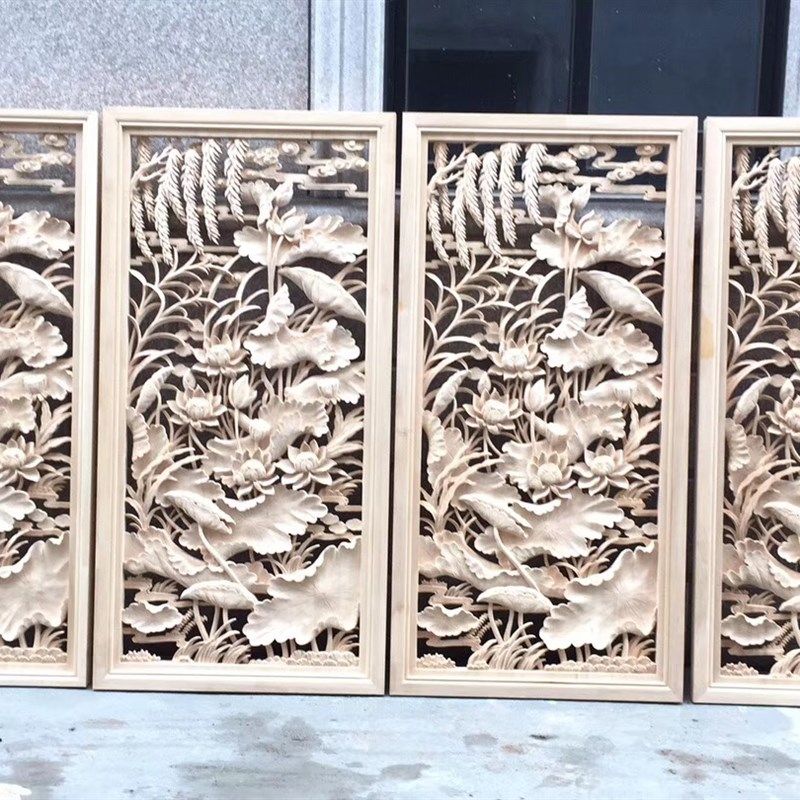 东阳木雕 实木深雕刻手工立体浮雕挂屏插屏背景墙隔断玄光