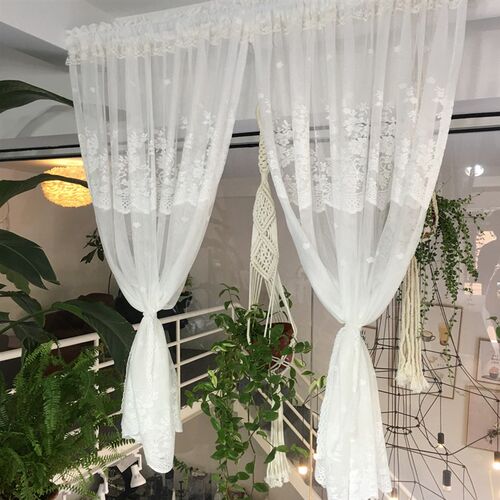 美式免打孔成品透光窗帘窗纱帘欧式半帘田园隔断防尘厨房门帘短帘