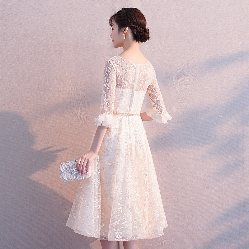 小晚礼服女2021新款秋冬宴会伴娘服蕾丝气质平时可穿姐妹团连衣裙