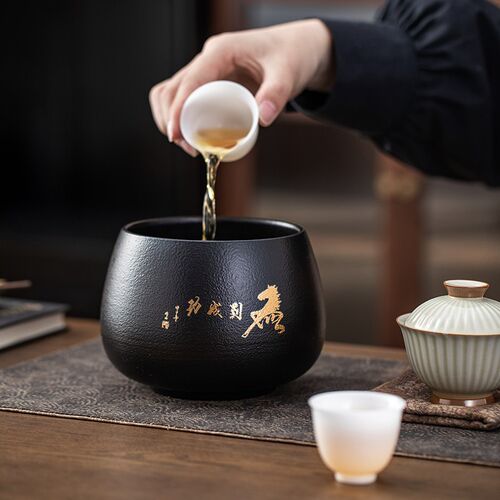 干湿分离陶瓷茶渣缸桌面家用带过滤盖水盂茶水废水桶烟灰缸茶杯洗