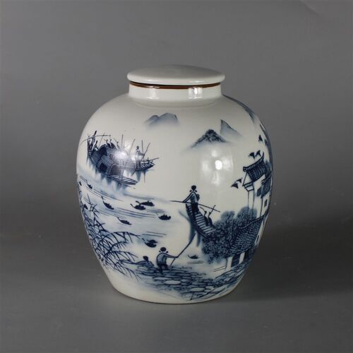景德镇仿古陶瓷清光绪青花江南水乡枣子坛罐家居装饰展柜收藏摆件