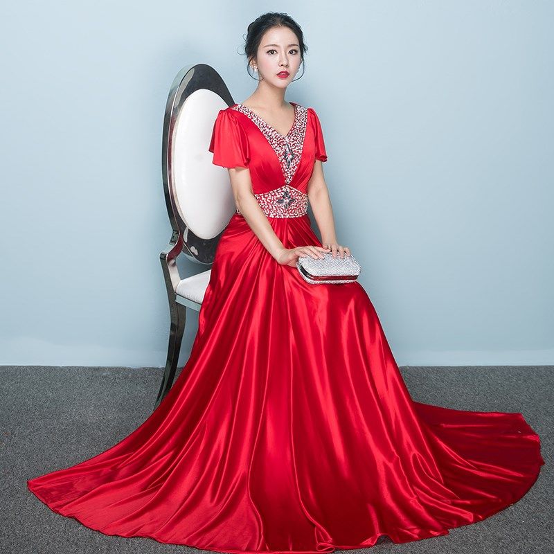 合唱服长裙演出服古筝演出服女成人显瘦亮片款中老年大合唱团礼服