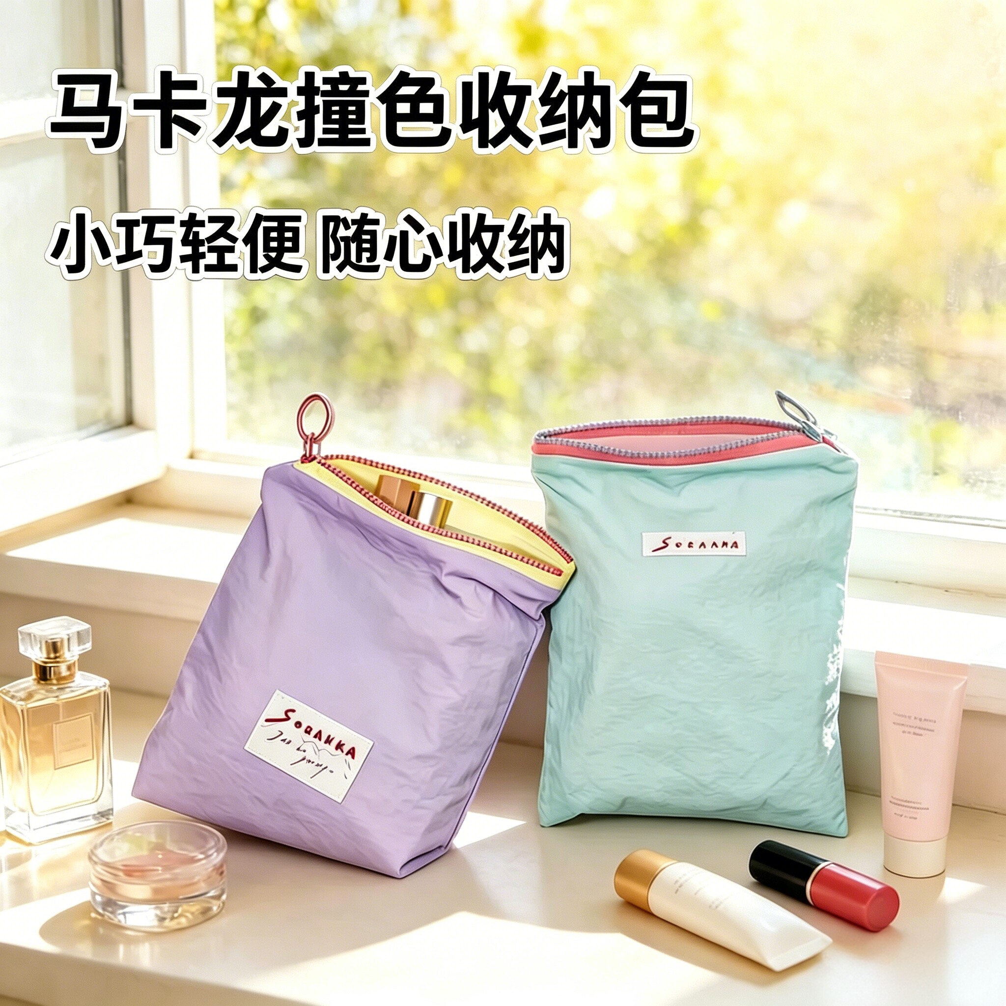 马卡龙收纳包韩版ins风撞色薄款零钱包外出便携撞色零钱收纳袋子