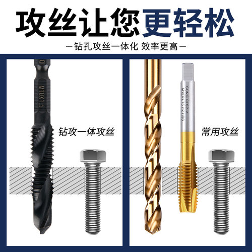 含钴钻攻复合丝锥一体不锈钢开丝攻丝钻头丝攻开牙器自攻螺丝钻头