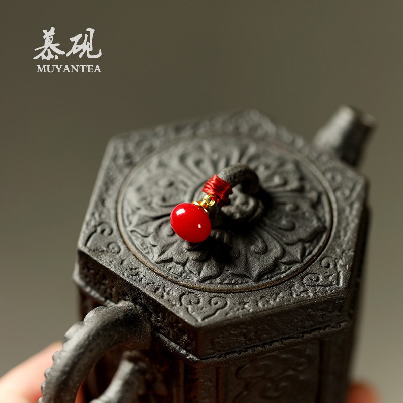 慕砚手作老岩泥茶壶创意家用六方宝相壶陶瓷泡茶壶功夫茶球孔单壶