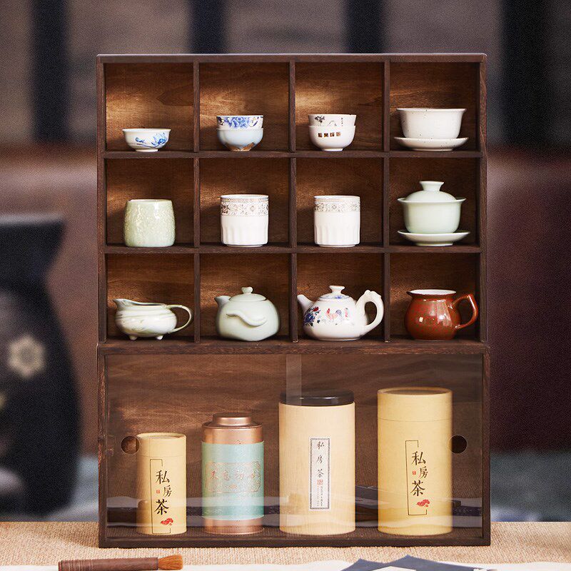 实木桌面博古架多宝阁防尘茶杯茶壶展示架多层格子置物架茶具摆架
