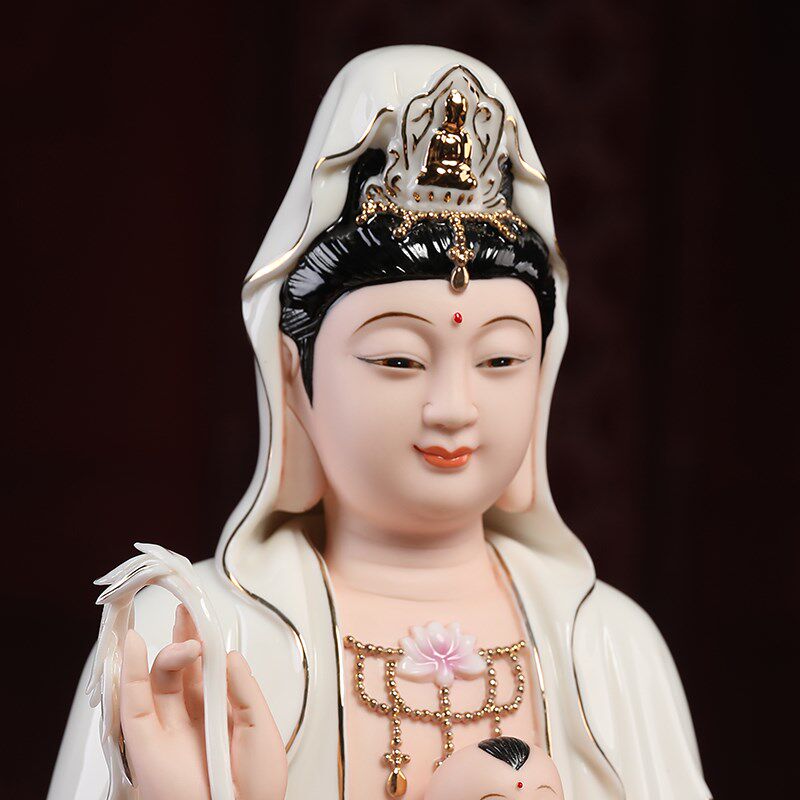 戴玉堂 陶瓷摆件《祥云送子观音》佛像观世音菩萨像供奉客厅 家用