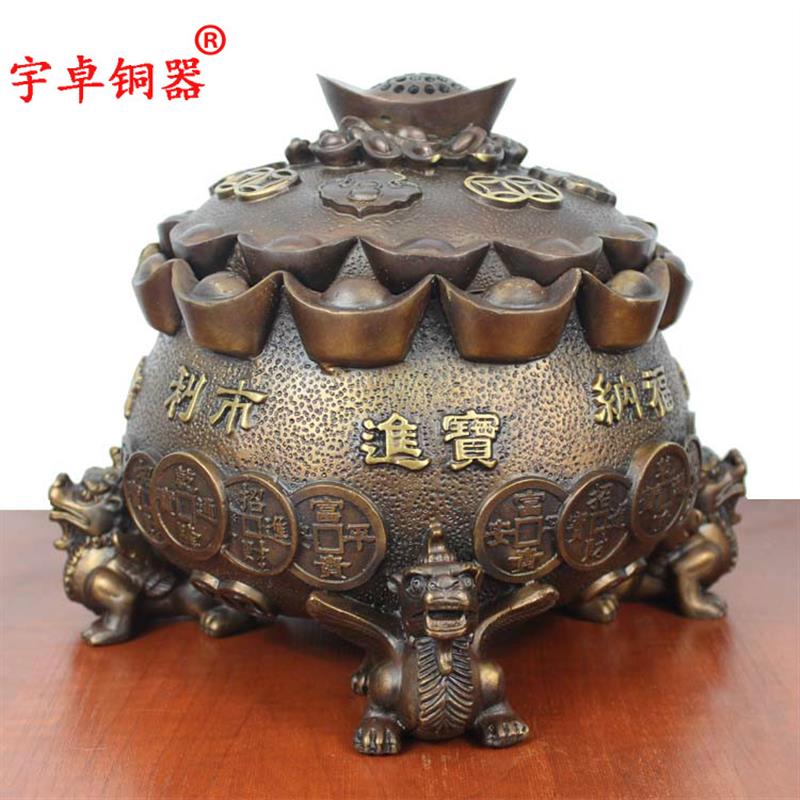 宇卓铜器 纯铜聚宝盆貔貅元宝聚宝盆黄铜聚宝盆工艺品摆饰