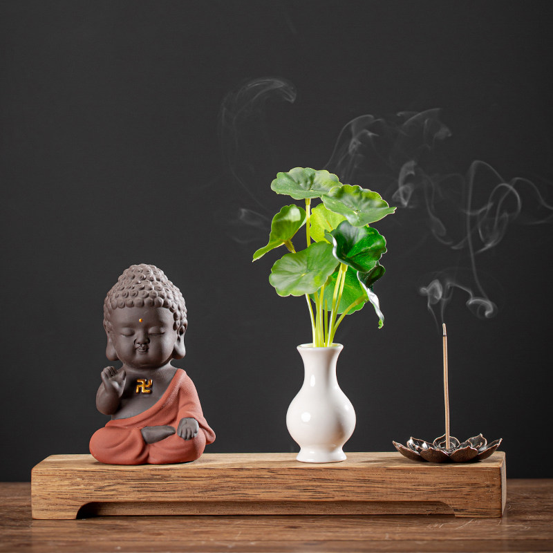 创意陶瓷小如来佛像摆件花器茶宠香插新中式禅意家居客厅桌面装饰