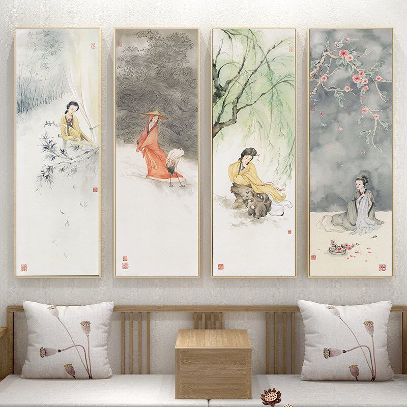客厅x仕女图 中国四大美女挂画新中式茶室古风定做装饰壁画艺术