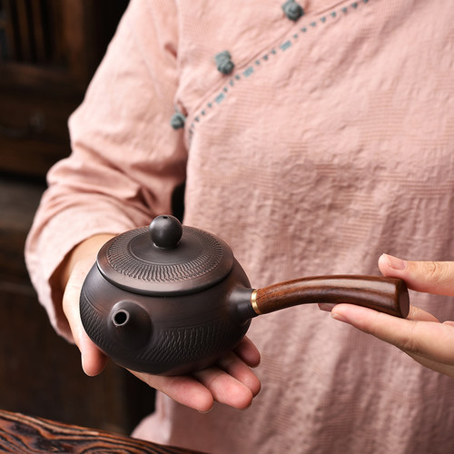 隐茶缘 紫陶跳刀茶壶单壶侧把泡茶壶高档家用办公室功夫茶具茶道
