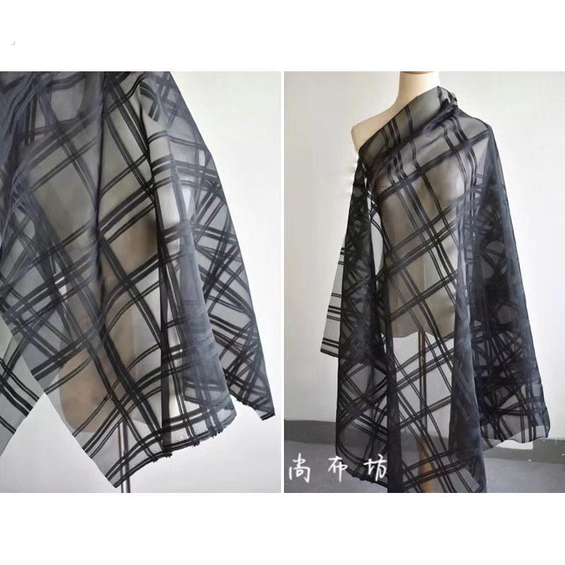 变幻格 新款创意微光欧根纱布料 不规则网格设计师走秀服装面料