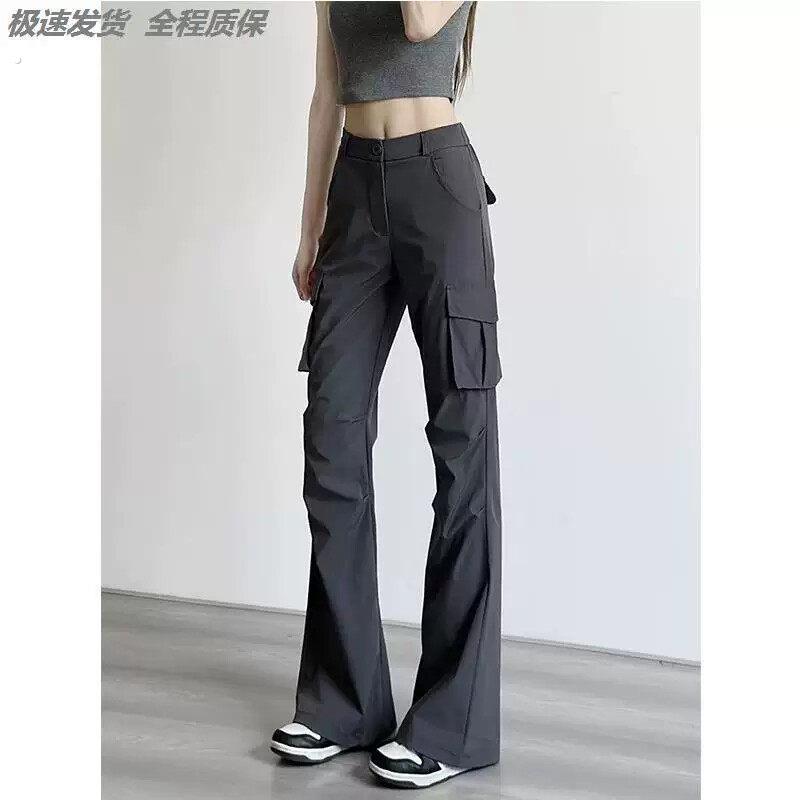 美式复古微喇叭2026春秋季新款黑色高腰显瘦降落伞工装裤女款登山