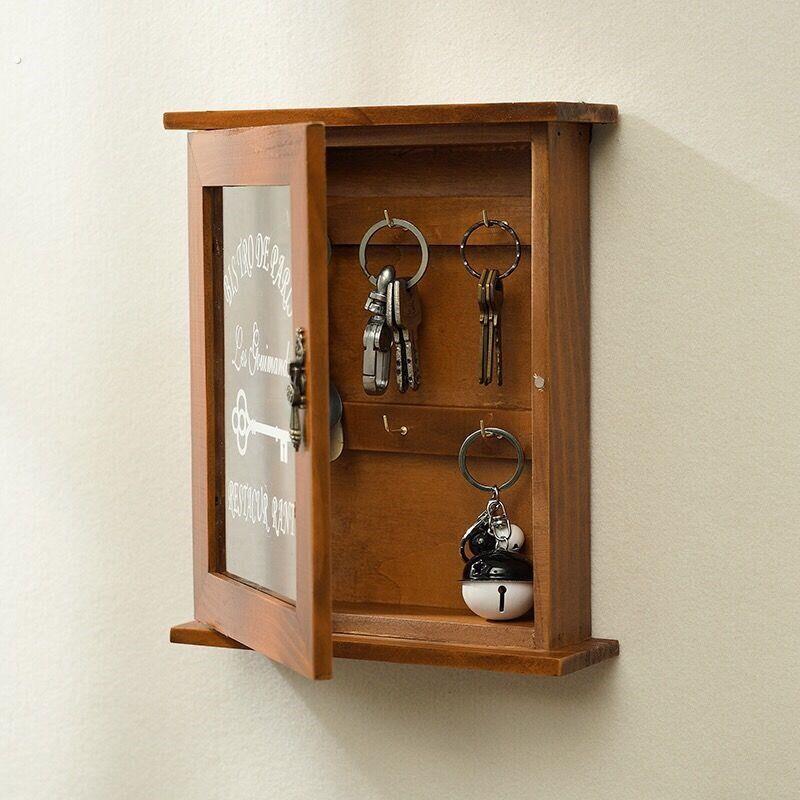 实木复古玄关收纳钥匙盒新中式挂钥匙壁挂箱创意壁饰墙饰钥匙收纳