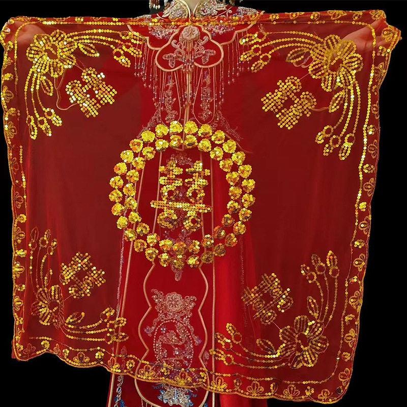 半透明红色头纱中国风结婚新娘软喜帕中式蒙头巾盖头秀禾头饰