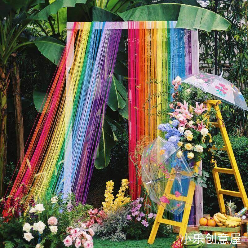 彩虹线条挂饰幼儿园编织区墙面毛线条环创吊饰商场店铺彩虹风装饰