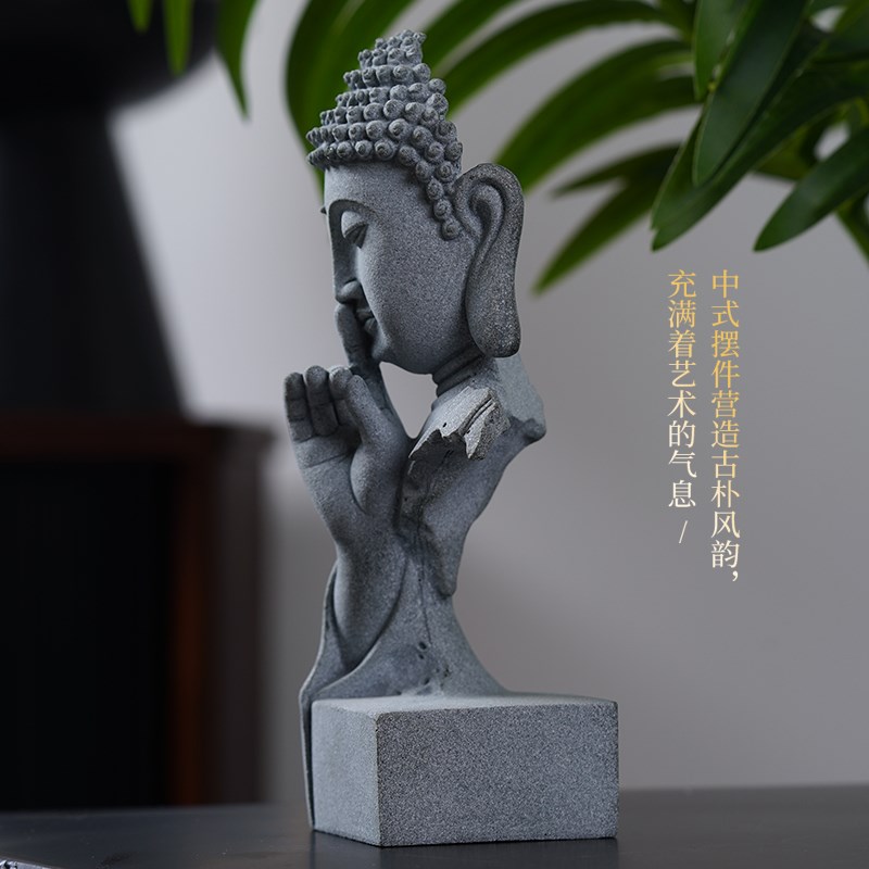 嘘,不要说话 保持沉默中式青砂石释迦牟尼佛像 创意桌面摆件