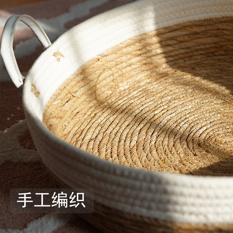 藤编猫窝吊篮夏季手工编织藤窝日式简约小猫咪窝蒲草凉席圆形狗窝