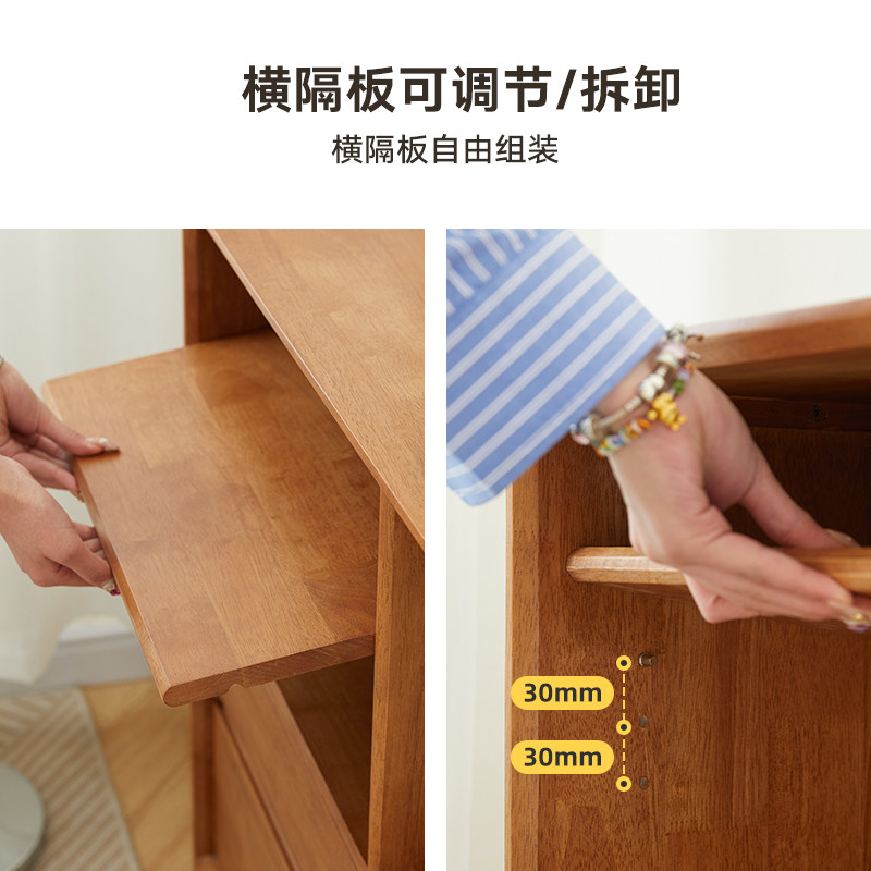实木矮书柜书架收纳柜斗柜矮柜地柜落地格子电视柜家用日式储物柜
