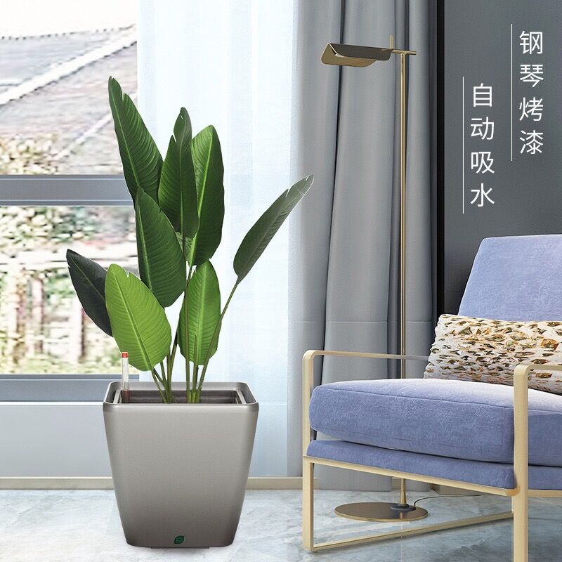 自动吸水花盆北欧轻奢方形客厅落地储水免浇水塑料创意懒人特大号
