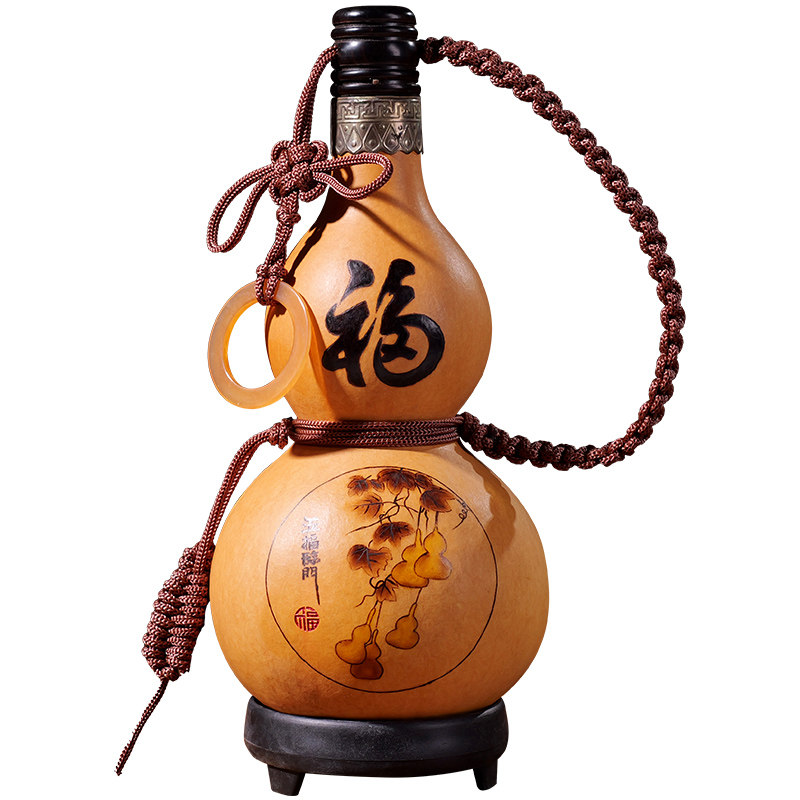 天然酒葫芦装酒摆件可装热水一斤装随身小酒瓶烙画大葫芦酒壶便携