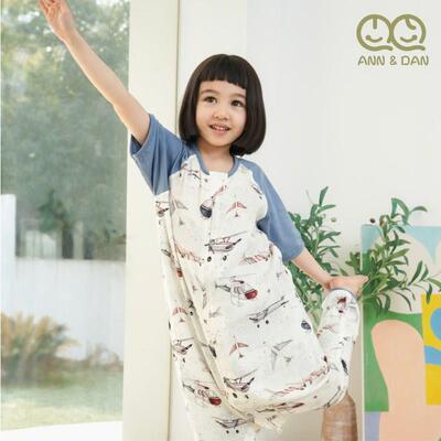 安旦夏季宝宝短袖双层竹棉纱布睡袋 空调房薄款婴儿分腿防踢被
