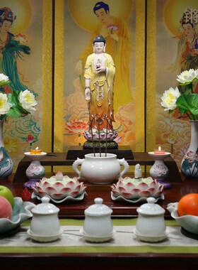 锵锵16至33寸高档白瓷阿弥陀佛接引佛站立像禅意家居佛像陶瓷摆件