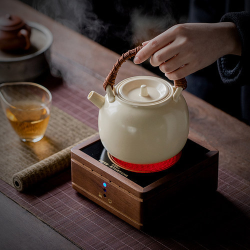 苏打釉煮茶壶 围炉煮茶茶壶 电陶炉煮茶壶陶瓷 单个 提梁藤编茶壶