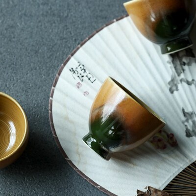景德镇柴烧窑变茶杯精品主人杯自热落灰金釉火痕品茗杯功夫茶杯