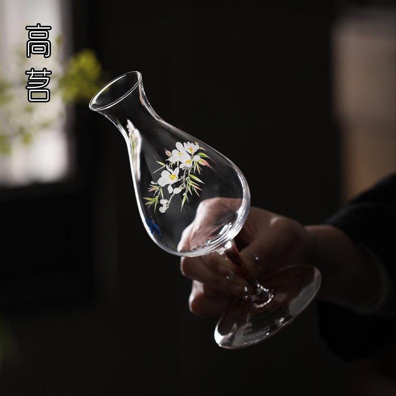 女士玻璃泡茶杯高脚杯小众创意绿茶专用品茗杯功夫茶具喝茶杯酒杯