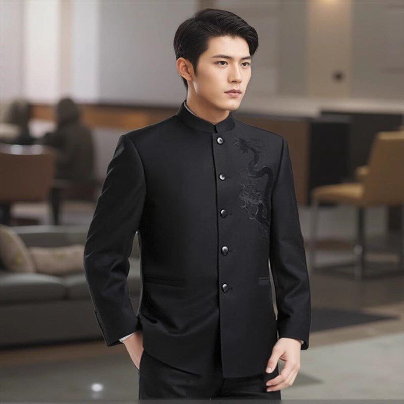 中山装男士高档中华立领套装青年修身男式新中式西装婚礼服演出服